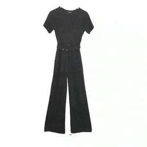 Haute Monde Wide Leg Belted Jumpsuit Crossbody Short Sleeve Black Small